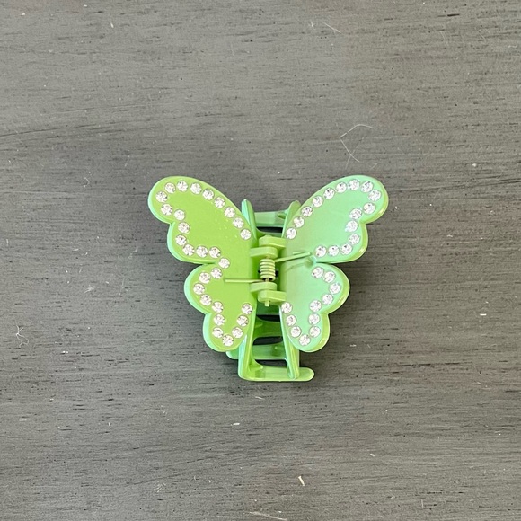 Butterfly Green & Rhinestone Embellished Wings 3" Lobster Claw Hair Clip - Picture 1 of 5
